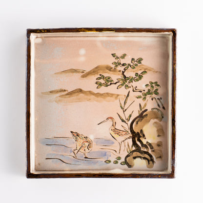 【清水焼】角皿　乾山写「水鶏に盧橋」　俊山窯 (コピー) KOTOPOTTER