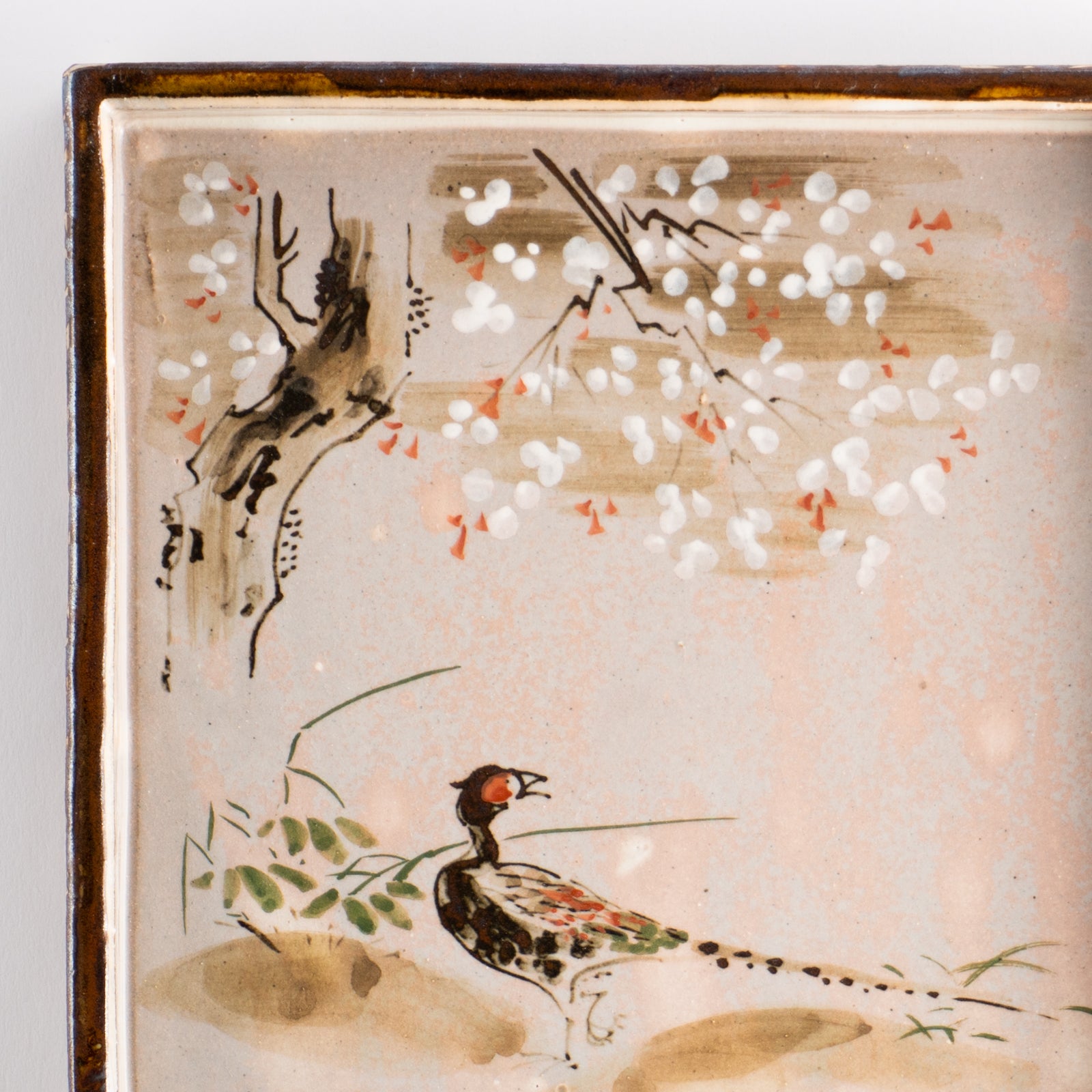 【清水焼】角皿　乾山写「桜に雉」　俊山窯 KOTOPOTTER