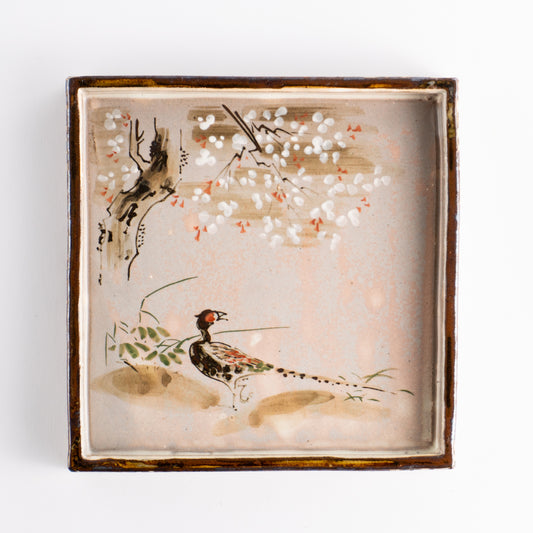 【清水焼】角皿　乾山写「桜に雉」　俊山窯 KOTOPOTTER