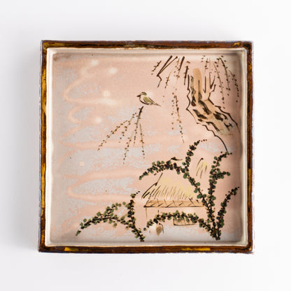 【清水焼】角皿　乾山写「柳に鶯」　俊山窯 KOTOPOTTER