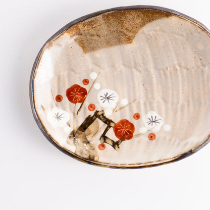 【清水焼】楕円小皿　梅　俊山窯 KOTOPOTTER