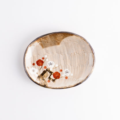 【清水焼】楕円小皿　梅　俊山窯 KOTOPOTTER