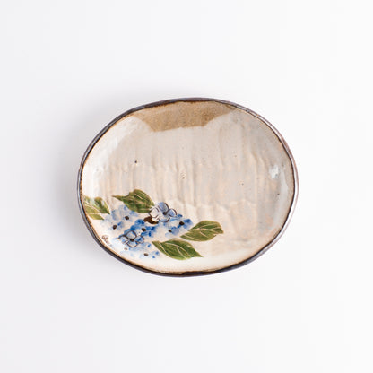 【清水焼】楕円小皿　紫陽花　俊山窯 KOTOPOTTER