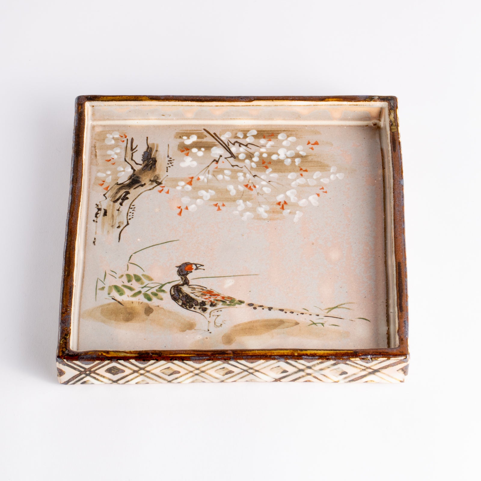 京都清水烧方盘乾山写《樱花与雉鸡》｜俊山窑｜KOTOPOTTER