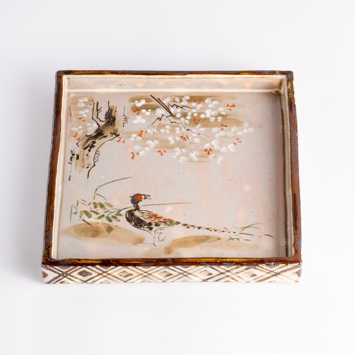 【清水焼】角皿　乾山写「桜に雉」　俊山窯 KOTOPOTTER