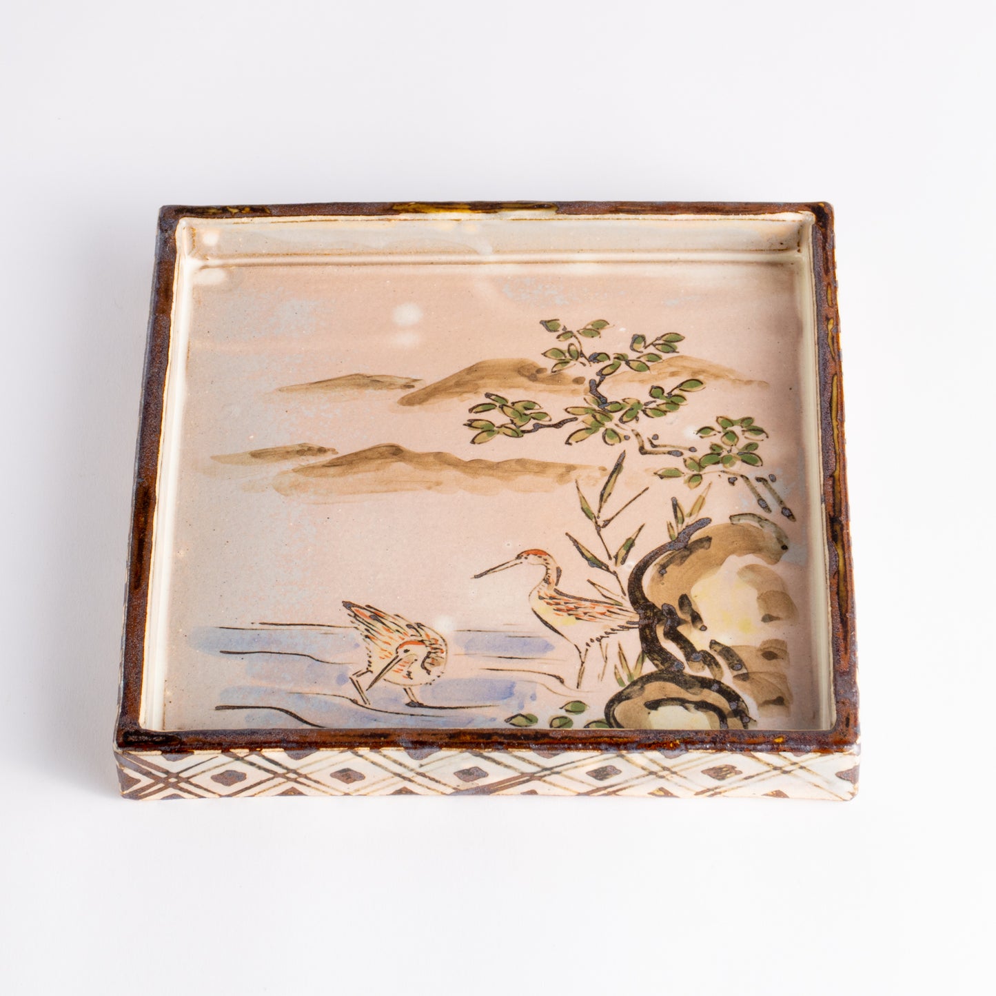 【清水焼】角皿　乾山写「水鶏に盧橋」　俊山窯 (コピー) KOTOPOTTER