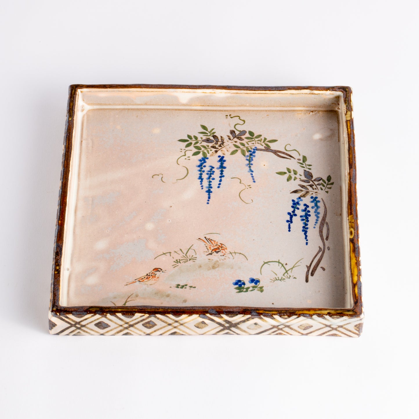 【清水焼】角皿　乾山写「藤に雲雀」　俊山窯 KOTOPOTTER