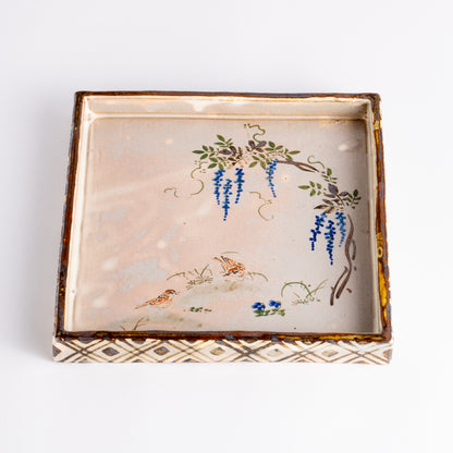 【清水焼】角皿　乾山写「藤に雲雀」　俊山窯 KOTOPOTTER