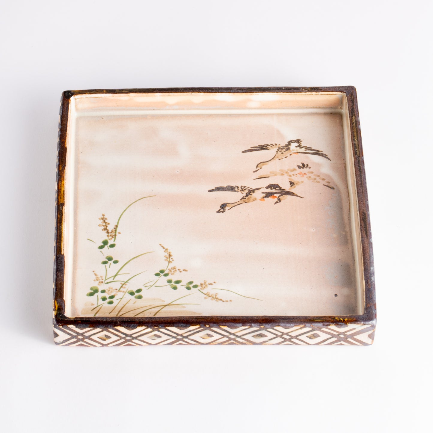 【清水焼】角皿　乾山写「初雁に鹿鳴草」　俊山窯 KOTOPOTTER