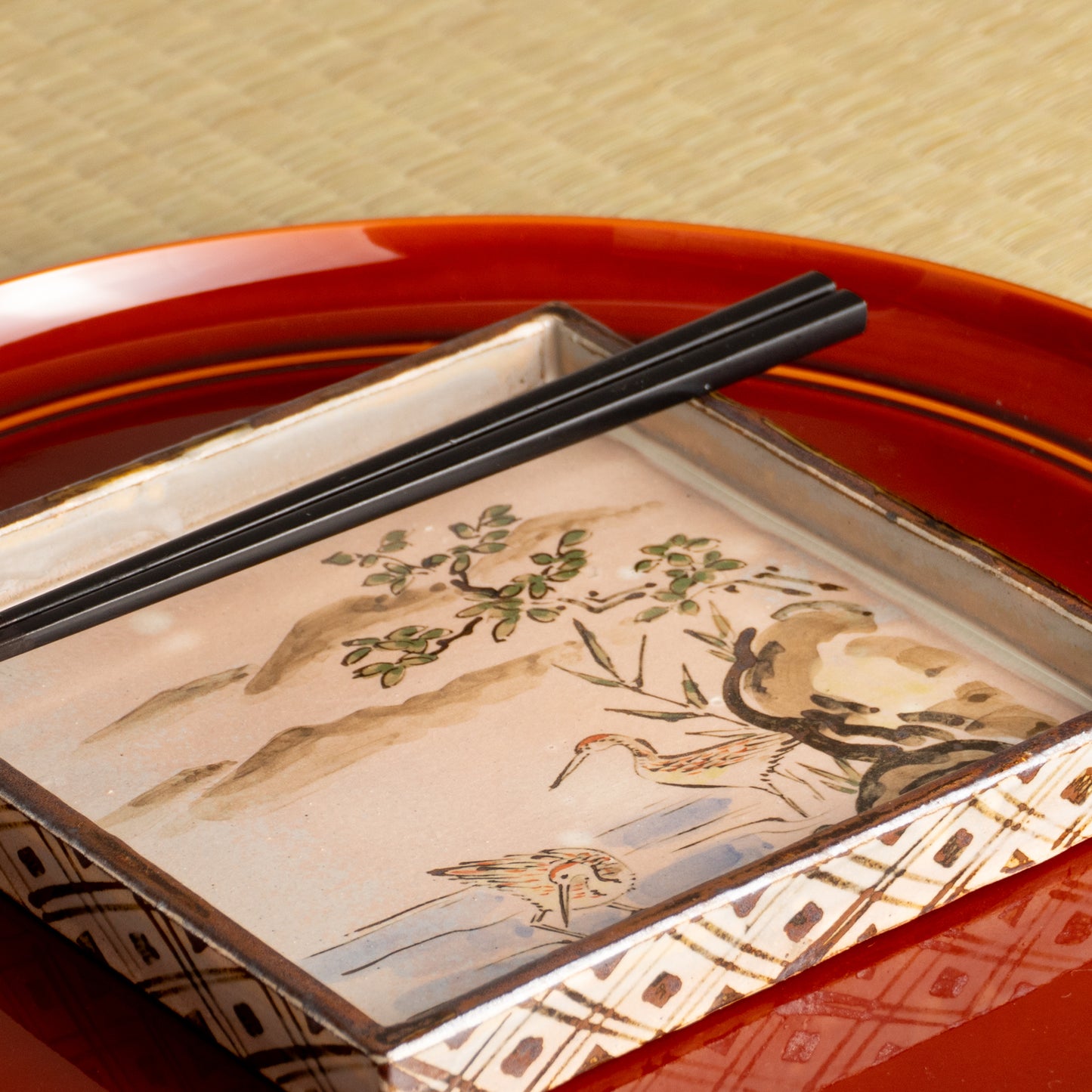 【清水焼】角皿　乾山写「水鶏に盧橋」　俊山窯 (コピー) KOTOPOTTER