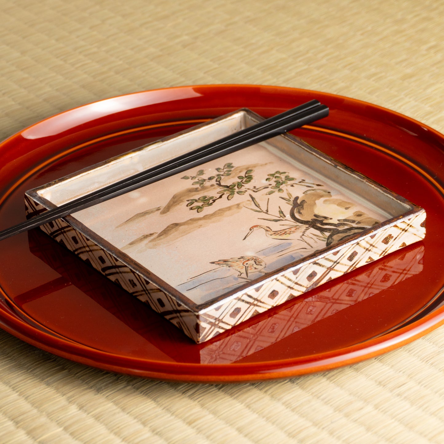 【清水焼】角皿　乾山写「水鶏に盧橋」　俊山窯 (コピー) KOTOPOTTER