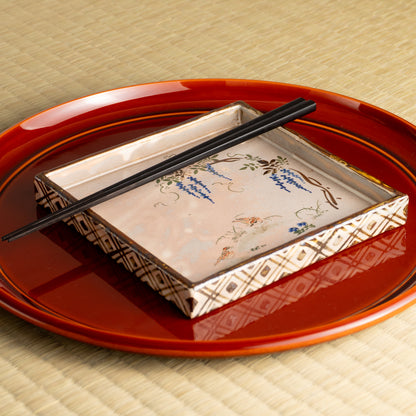 【清水焼】角皿　乾山写「藤に雲雀」　俊山窯 KOTOPOTTER