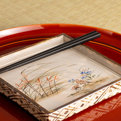 【清水焼】角皿　乾山写「薄に鶉」　俊山窯 KOTOPOTTER