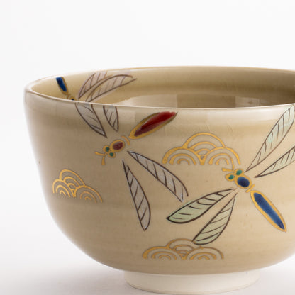 抹茶碗(平)　灰釉 トンボ　宗絢 KOTOPOTTER