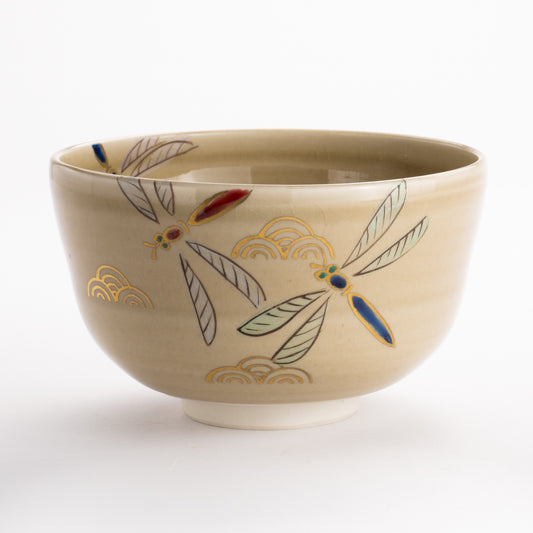 抹茶碗(平)　灰釉 トンボ　宗絢 KOTOPOTTER