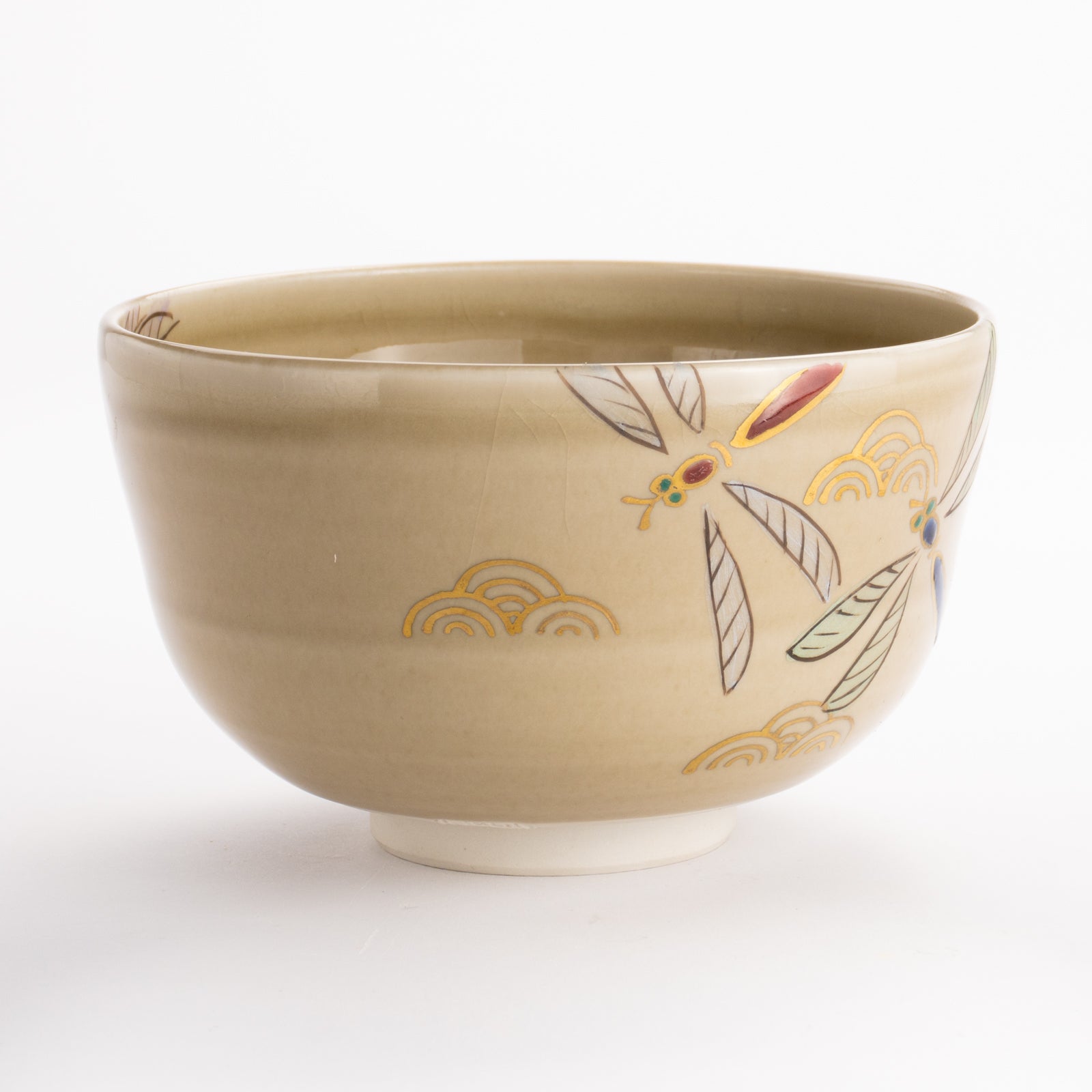 抹茶碗(平)　灰釉 トンボ　宗絢 KOTOPOTTER