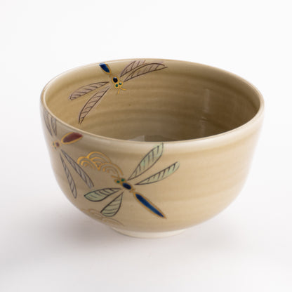 抹茶碗(平)　灰釉 トンボ　宗絢 KOTOPOTTER