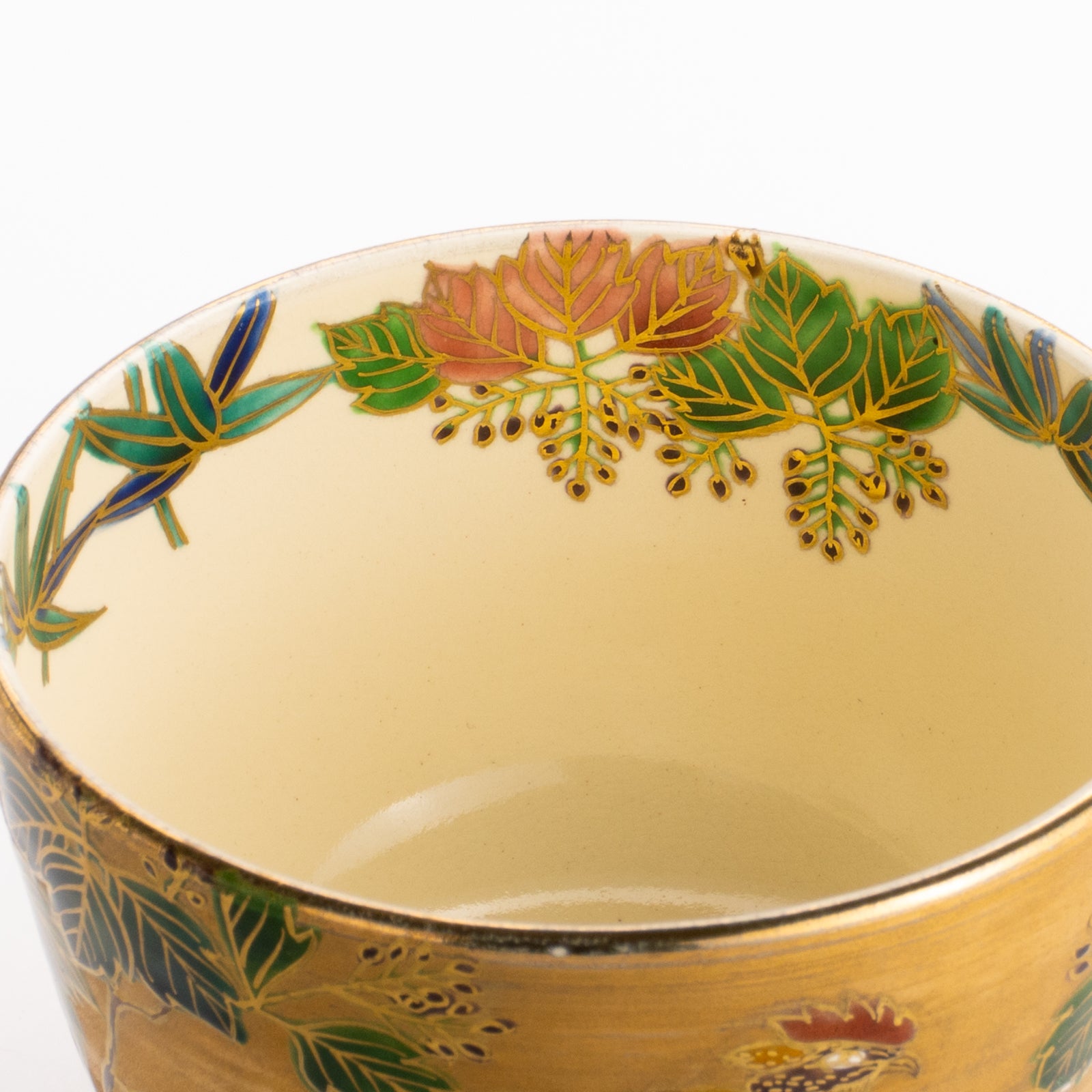 京都清水烧抹茶碗金底《桐与凤凰》｜如水｜KOTOPOTTER