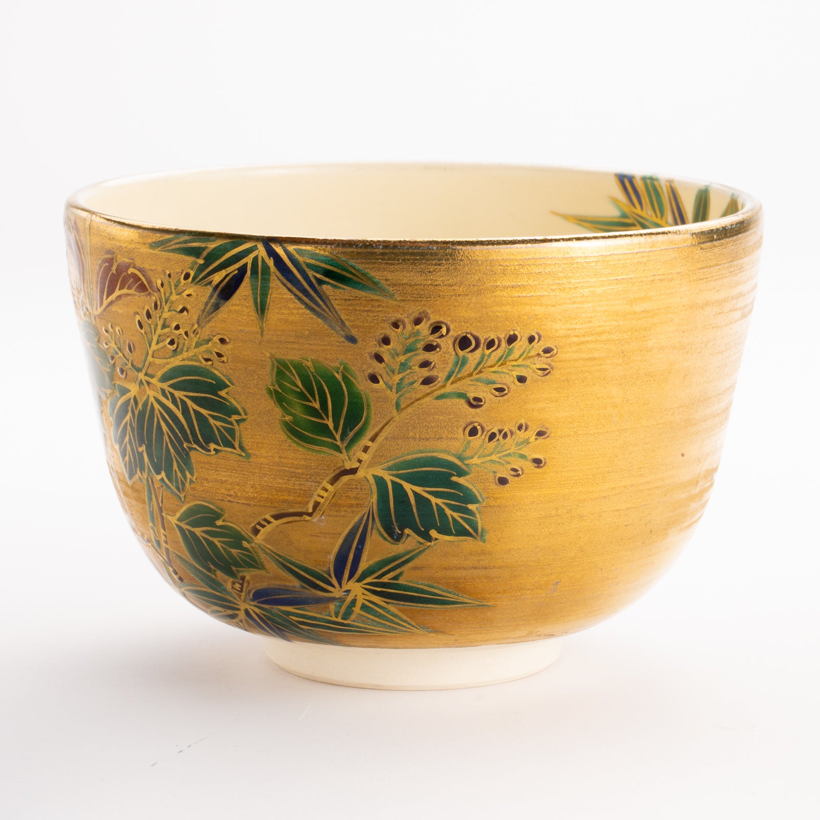 京都清水烧抹茶碗金底《桐与凤凰》｜如水｜KOTOPOTTER