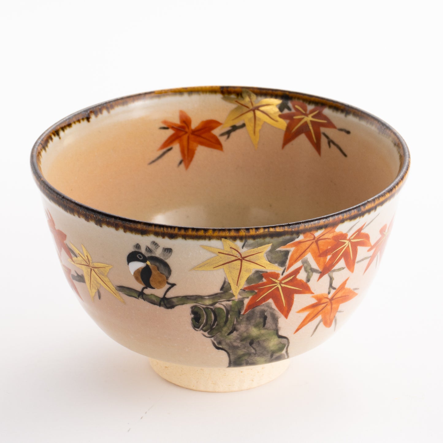 抹茶碗　紅葉に小鳥　安徳 KOTOPOTTER