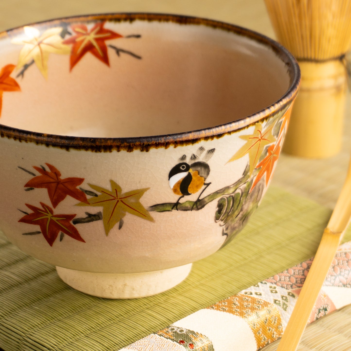 抹茶碗　紅葉に小鳥　安徳 KOTOPOTTER