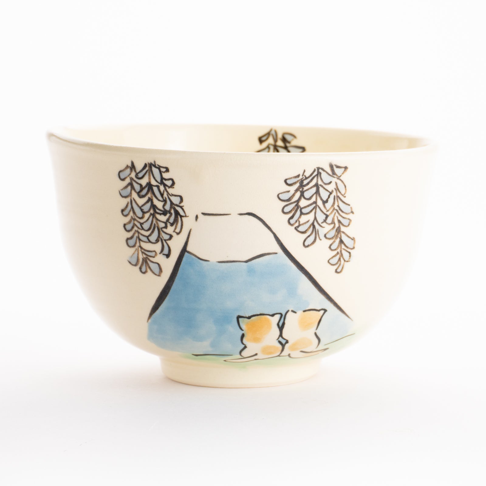抹茶碗　仲良し猫「富士山と藤」　工房咲楽 KOTOPOTTER