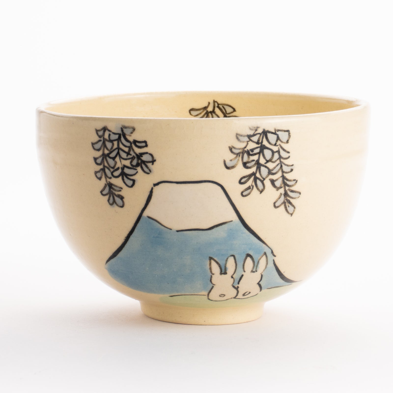 京都清水烧抹茶碗亲密兔《富士山与藤》｜工房咲楽｜KOTOPOTTER