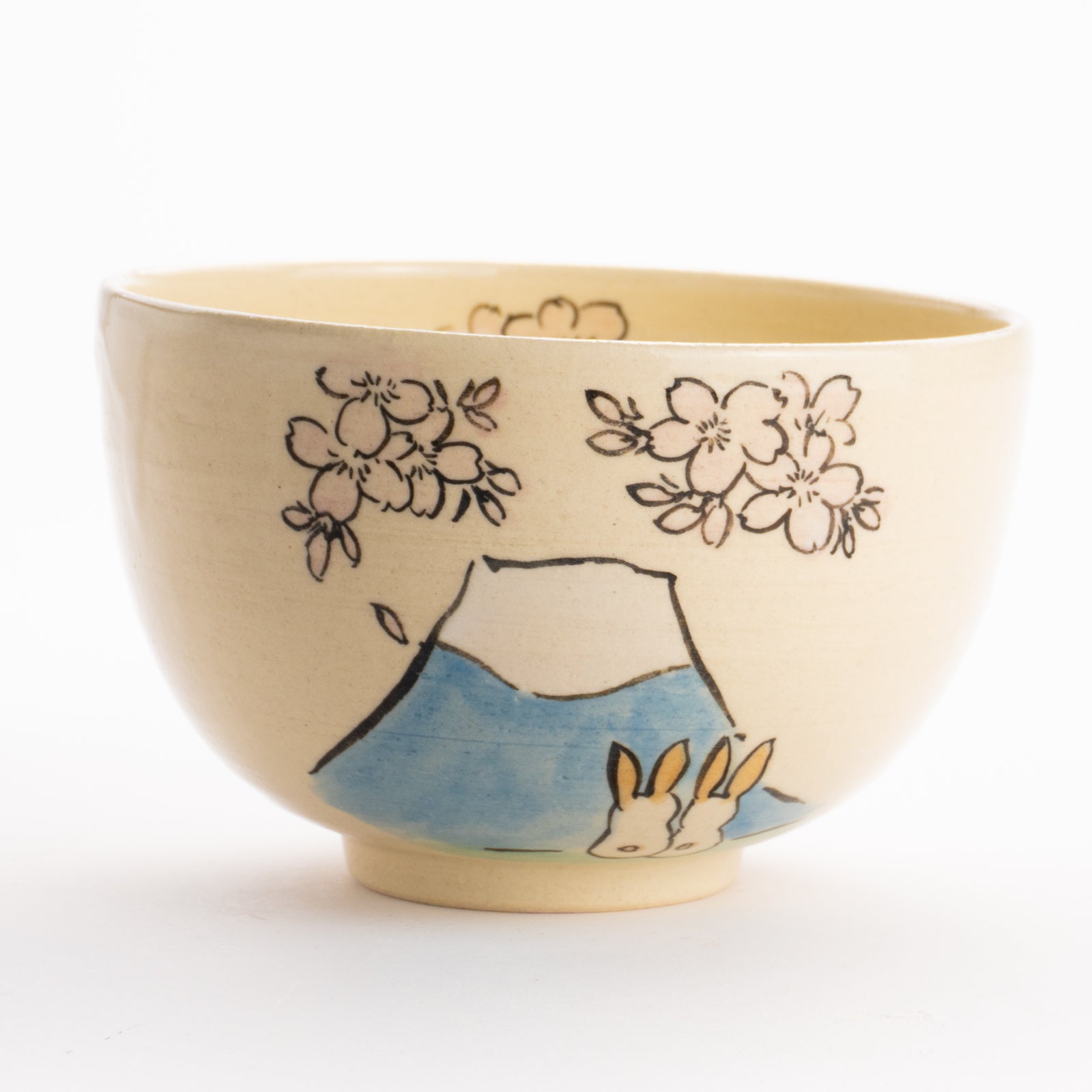 京都 清水焼】抹茶碗 仲良しうさぎ「富士山と桜」 工房咲楽｜コトポッター