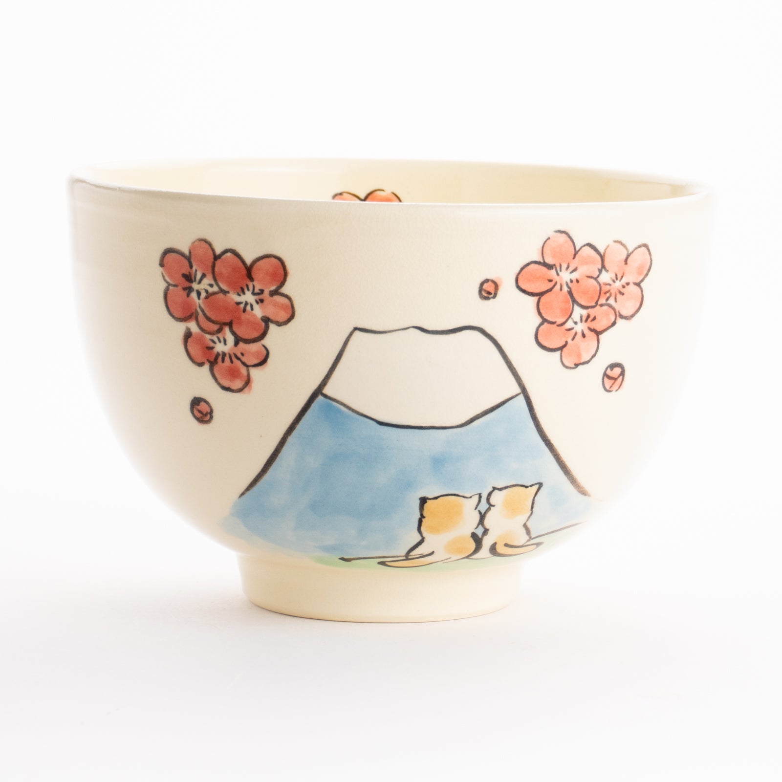 抹茶碗　仲良し猫「富士山と梅」　工房咲楽 KOTOPOTTER