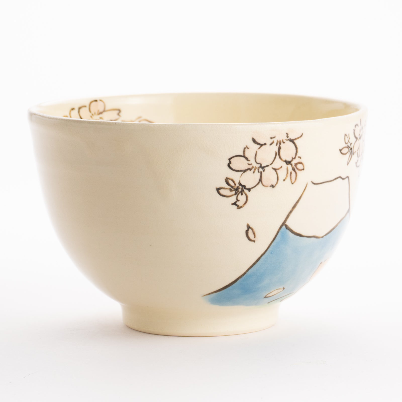 京都清水烧抹茶碗亲密猫《富士山与樱花》｜工房咲楽｜KOTOPOTTER