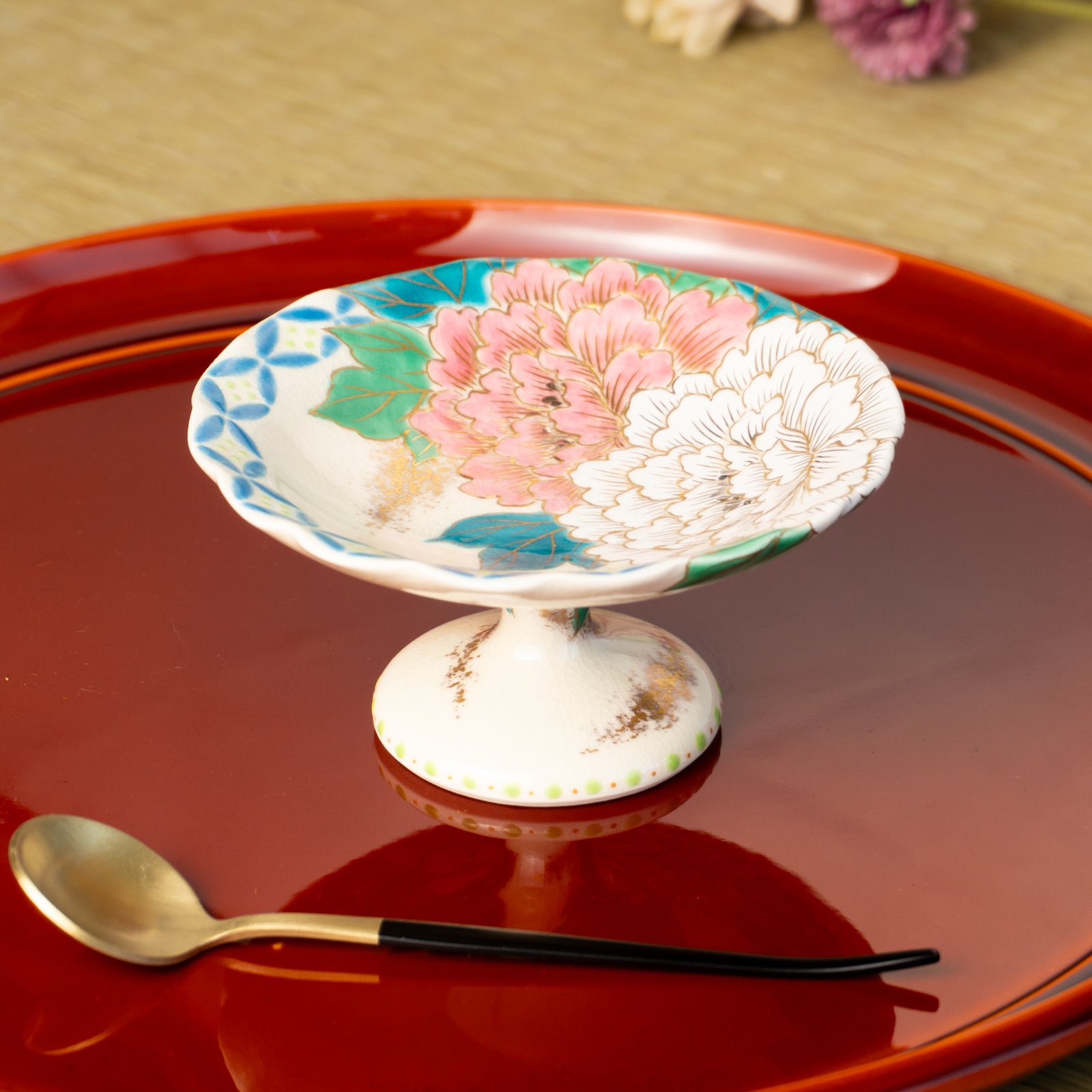 高台小皿　金彩七宝絵"牡丹"　清水幹子 KOTOPOTTER