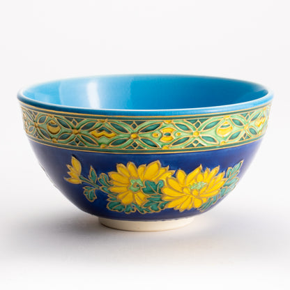 抹茶碗　紺青交趾"菊桐"　山本一如 KOTOPOTTER