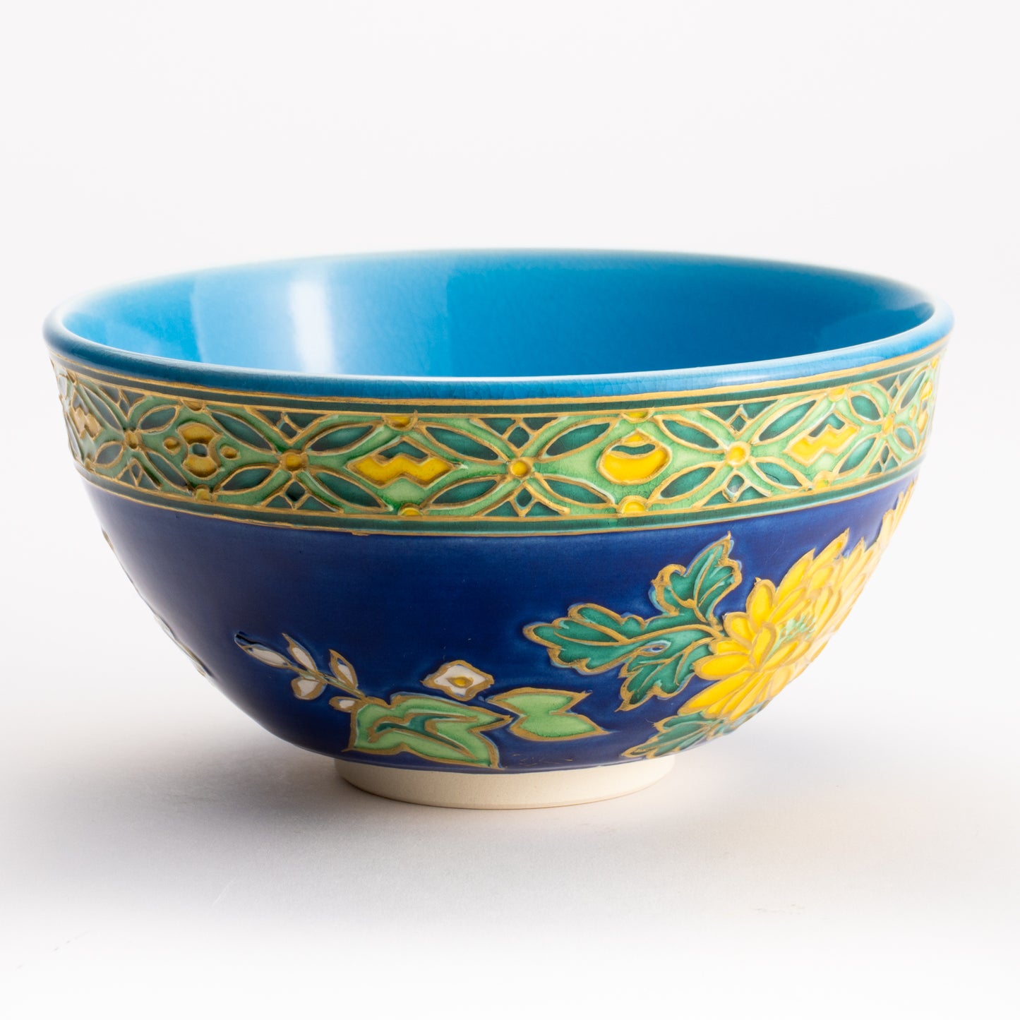 抹茶碗　紺青交趾"菊桐"　山本一如 KOTOPOTTER