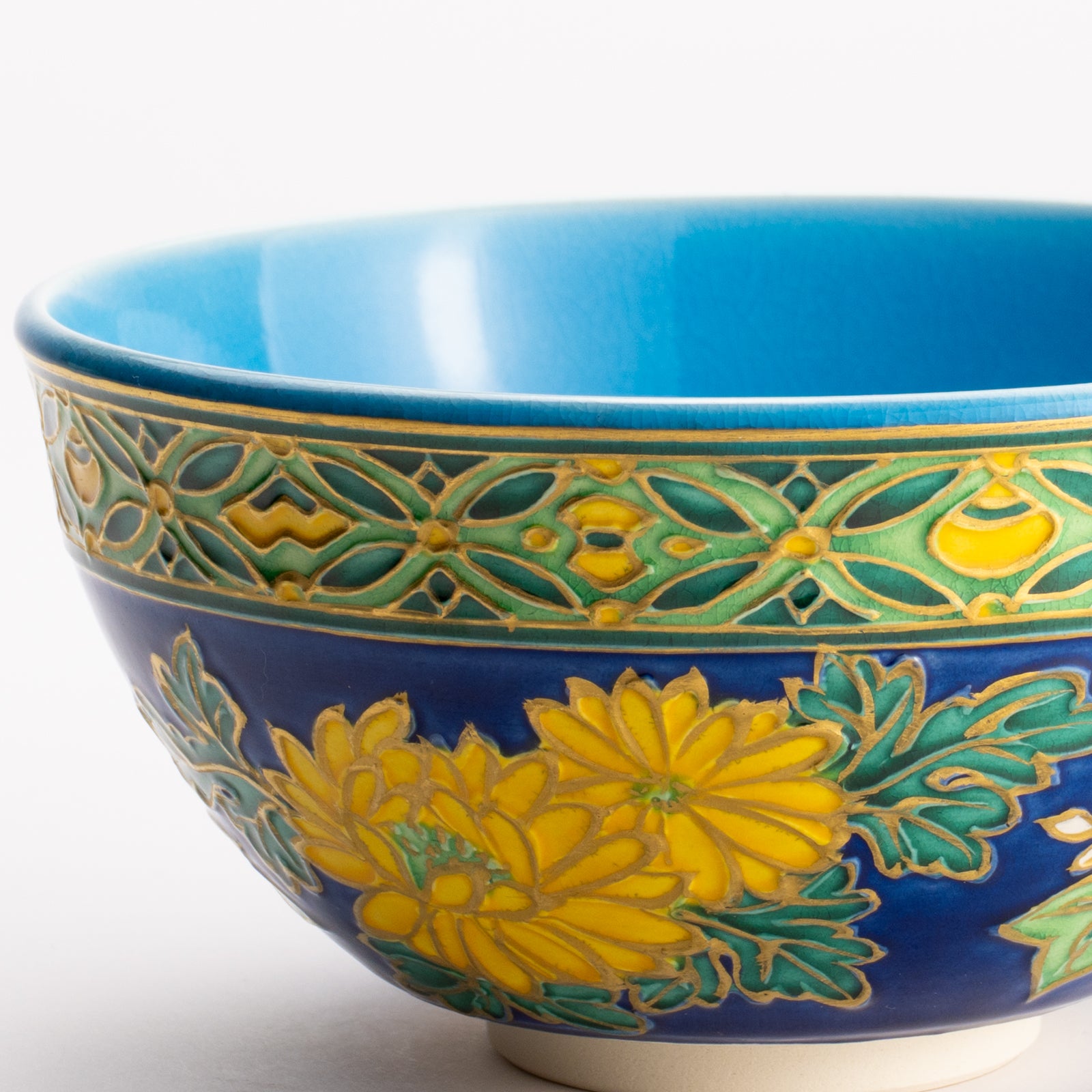 抹茶碗　紺青交趾"菊桐"　山本一如 KOTOPOTTER