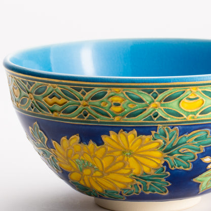 抹茶碗　紺青交趾"菊桐"　山本一如 KOTOPOTTER