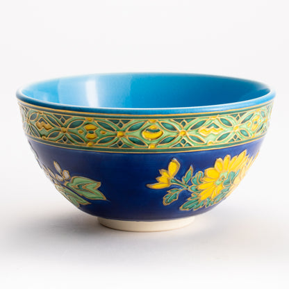 抹茶碗　紺青交趾"菊桐"　山本一如 KOTOPOTTER