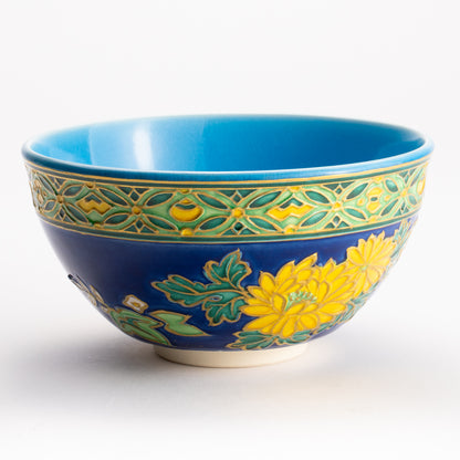 抹茶碗　紺青交趾"菊桐"　山本一如 KOTOPOTTER