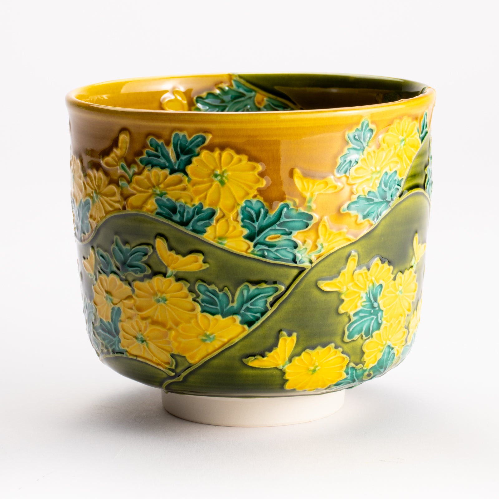 抹茶碗　古代黄交趾 "菊"　山本一如 KOTOPOTTER