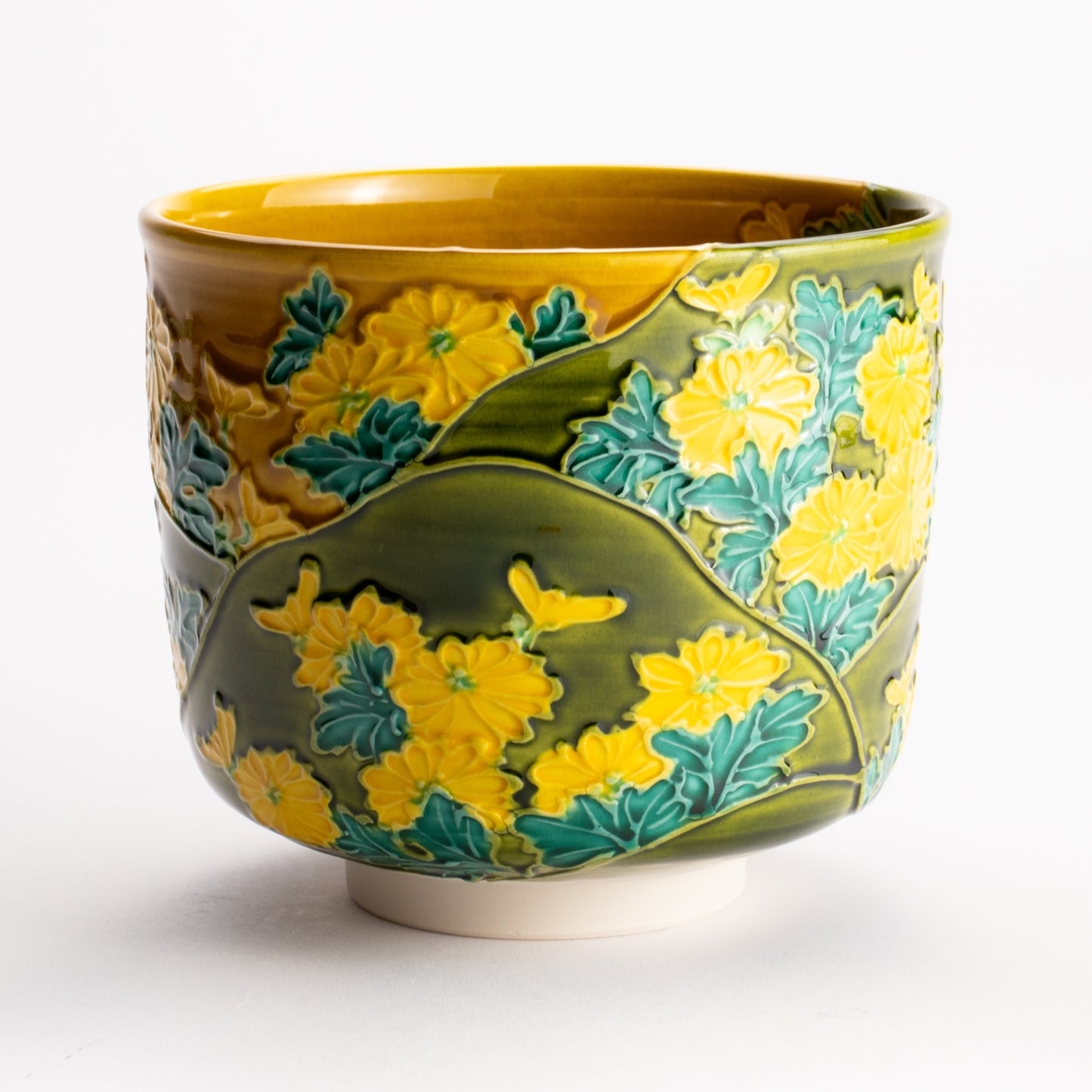 抹茶碗　古代黄交趾 "菊"　山本一如 KOTOPOTTER