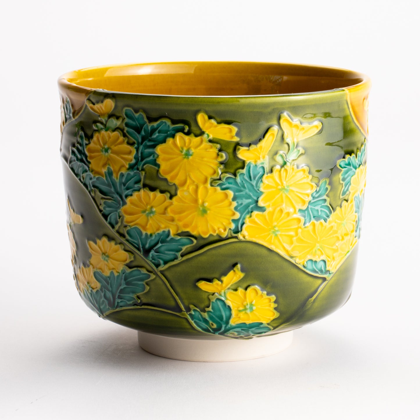 抹茶碗　古代黄交趾 "菊"　山本一如 KOTOPOTTER