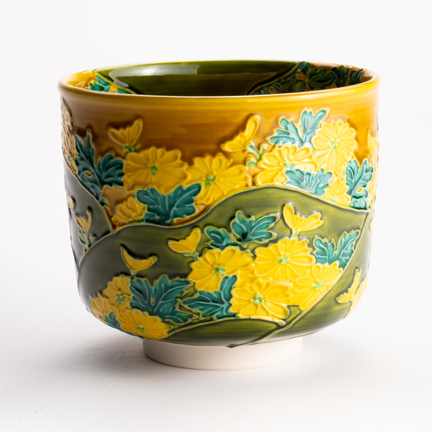 抹茶碗　古代黄交趾 "菊"　山本一如 KOTOPOTTER