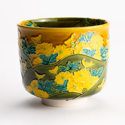 抹茶碗　古代黄交趾 "菊"　山本一如 KOTOPOTTER