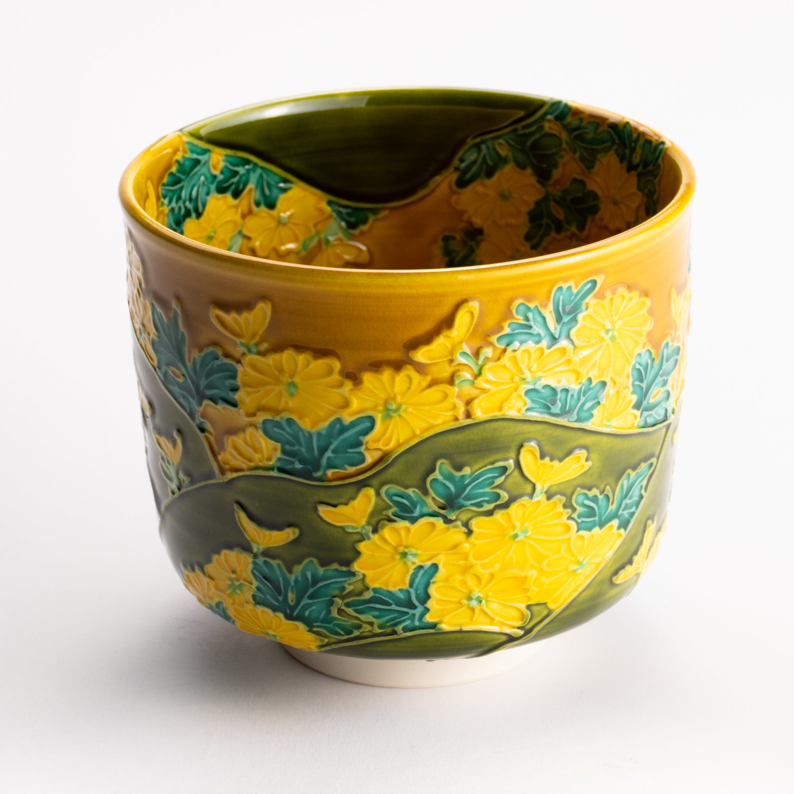 抹茶碗　古代黄交趾 "菊"　山本一如 KOTOPOTTER