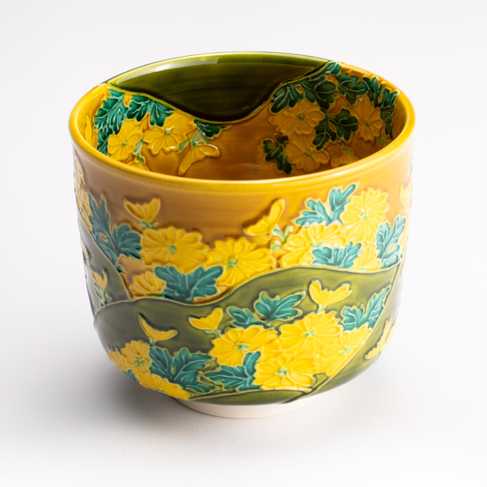 抹茶碗　古代黄交趾 "菊"　山本一如 KOTOPOTTER