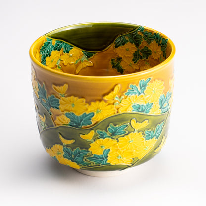 抹茶碗　古代黄交趾 "菊"　山本一如 KOTOPOTTER