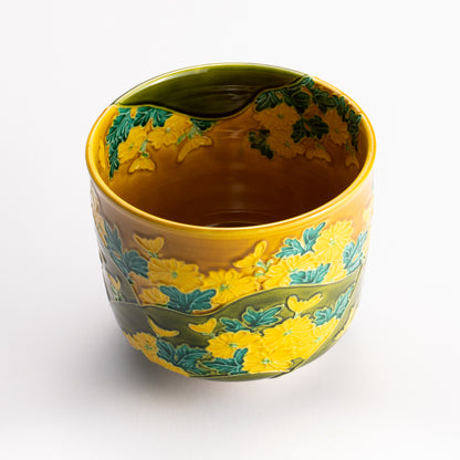 抹茶碗　古代黄交趾 "菊"　山本一如 KOTOPOTTER