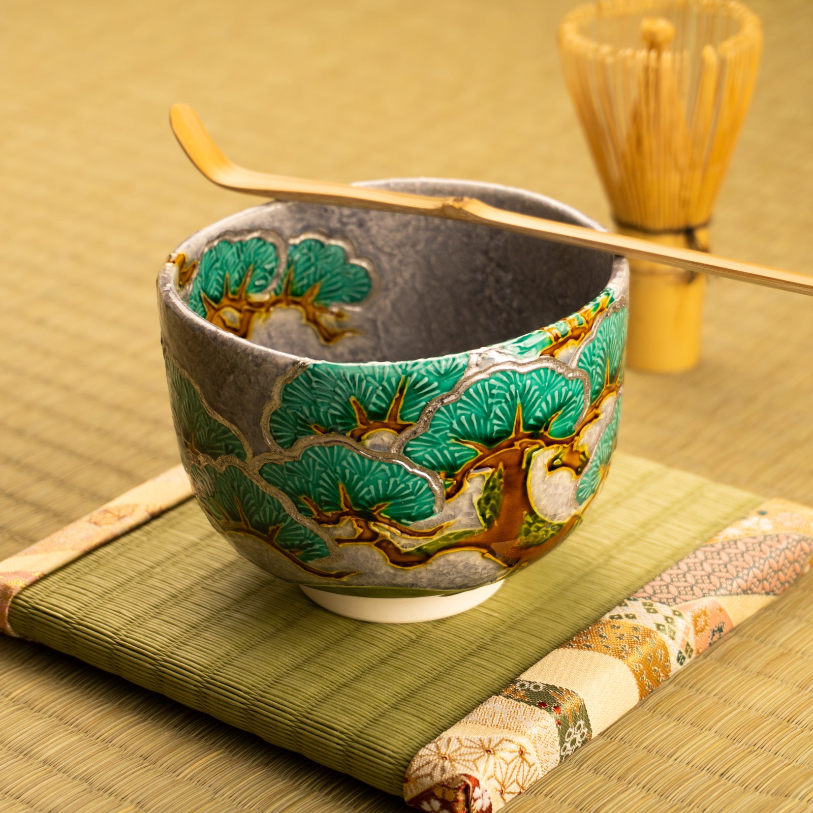 抹茶碗　淡紫交趾 "老松"　山本一如 KOTOPOTTER