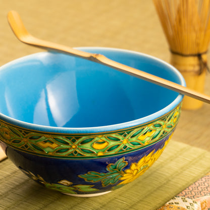 抹茶碗　紺青交趾"菊桐"　山本一如 KOTOPOTTER