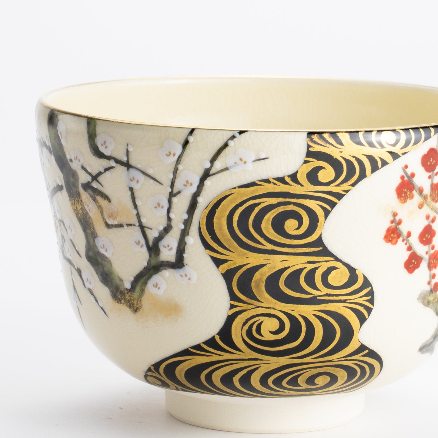 抹茶碗　光琳 紅白梅流水　陶楽 KOTOPOTTER