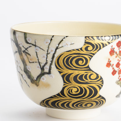 抹茶碗　光琳 紅白梅流水　陶楽 KOTOPOTTER